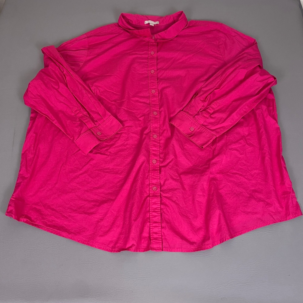 Woman Within Button Down Shirt Women's Plus 5X 38/40 Hot Pink Cotton Long Sleeve